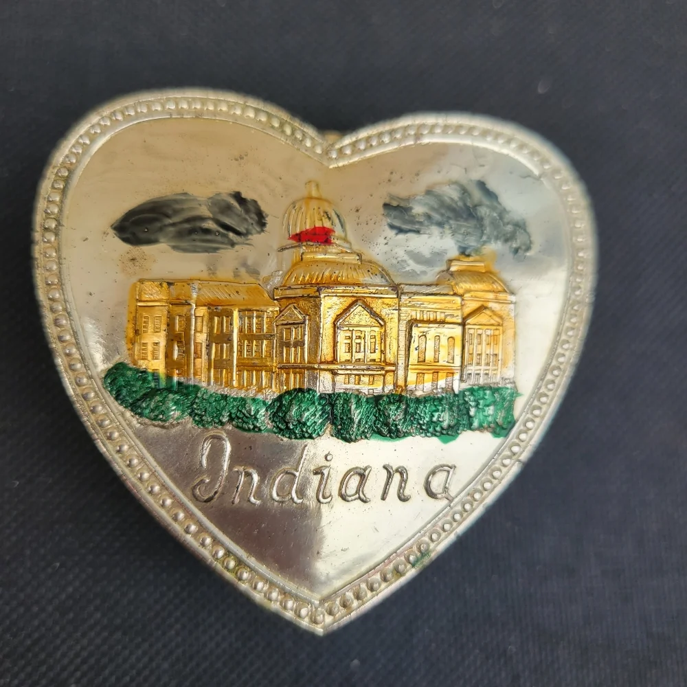 Vintage Indiana Heart Shaped Jewelry Box ~ Silvertone ~ 1960s ~